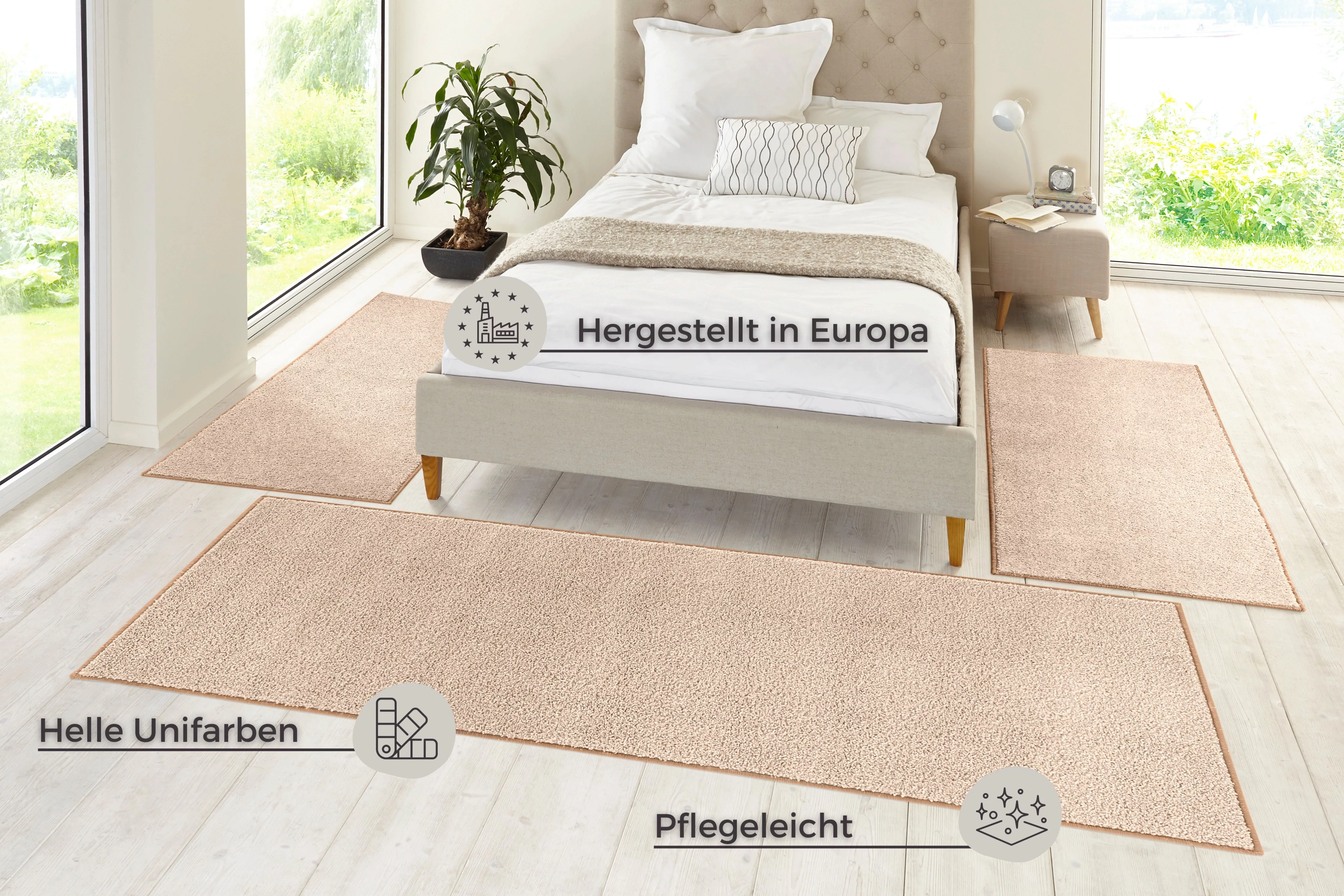 HANSE Home Bettumrandung »Pure 100«, (3 tlg.), Kurzflor, Unifarben, Teppich günstig online kaufen