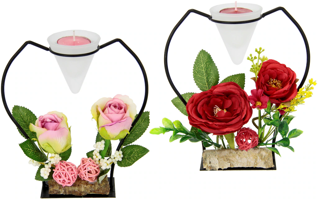 I.GE.A. Teelichthalter »Rose«, (Set, 2 St.), Glas, Metall, Kunststoff, rot/ günstig online kaufen
