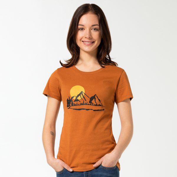 T-shirt "Bergluft", Orange, Berge, Siebdruck, Für Frauen günstig online kaufen