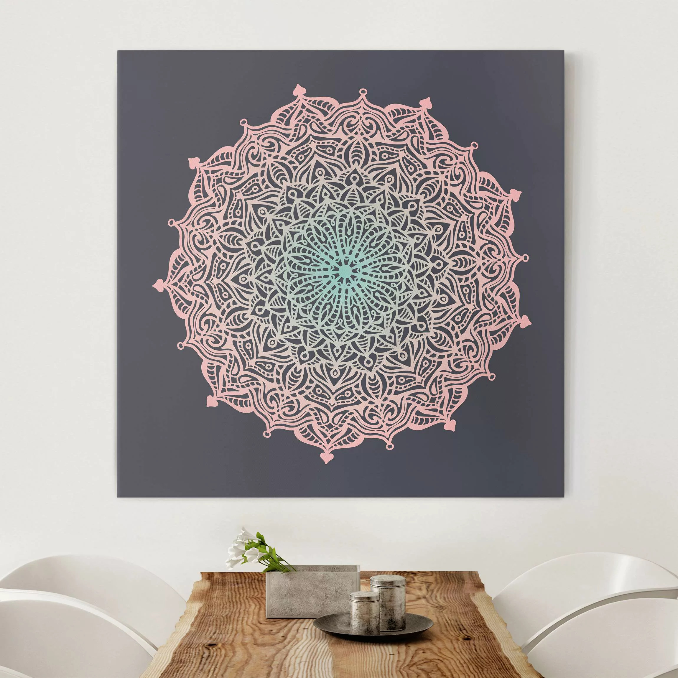 Leinwandbild Mandala Ornament in Rose und Blau günstig online kaufen