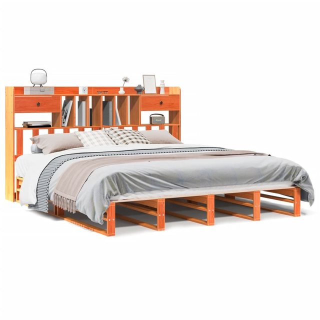 vidaXL Bett, Massivholzbett mit Regal ohne Matratze Wachsbraun 200x200 cm günstig online kaufen