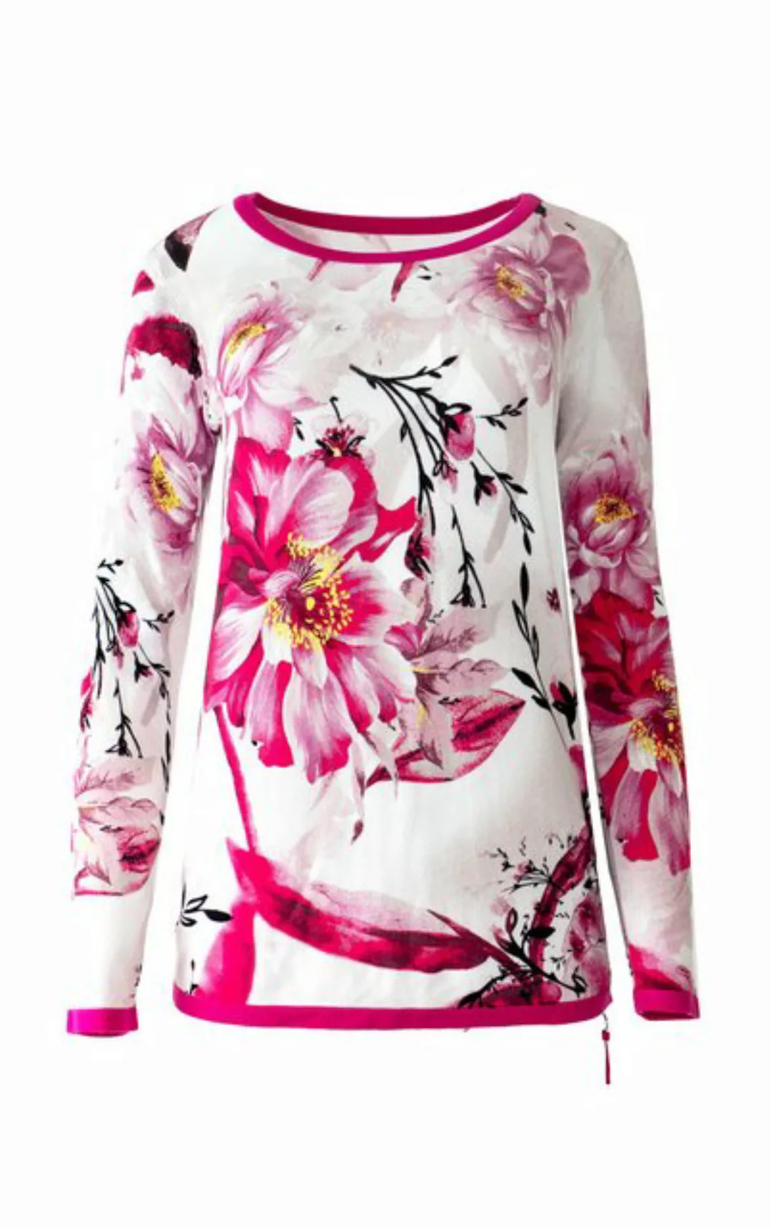 Passioni Strickpullover Print Pullover mit Blumen Design und Reisverschluss günstig online kaufen