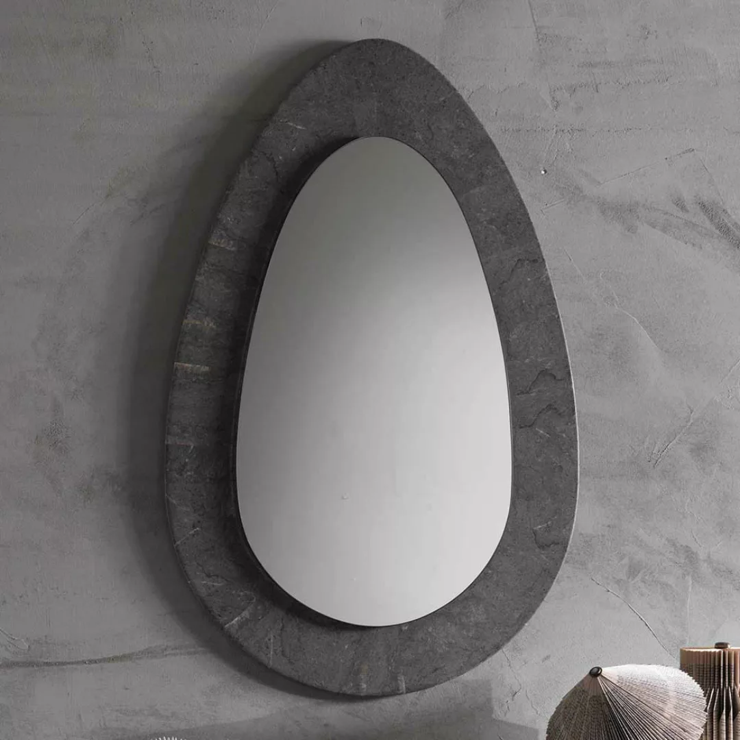 Grauer Flurspiegel mit Steinrahmen ovale Form günstig online kaufen