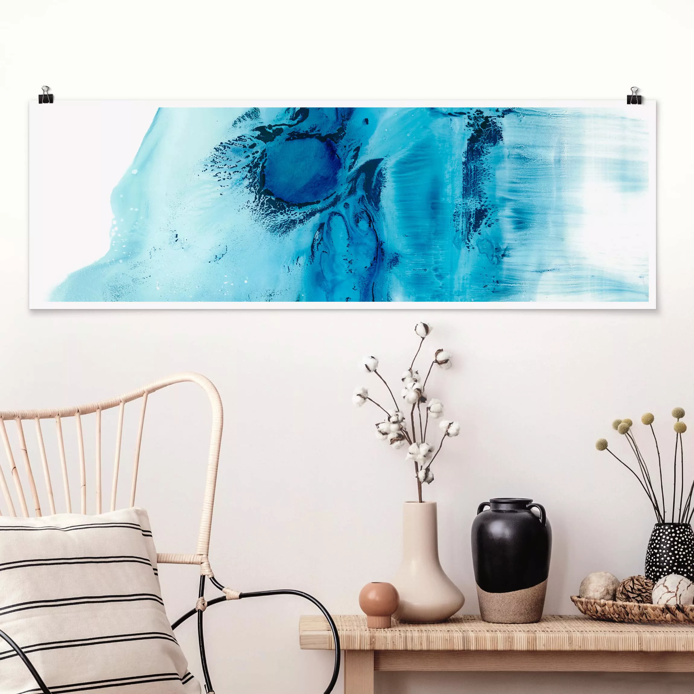 Panorama Poster Abstrakt Blaue Strömung II günstig online kaufen