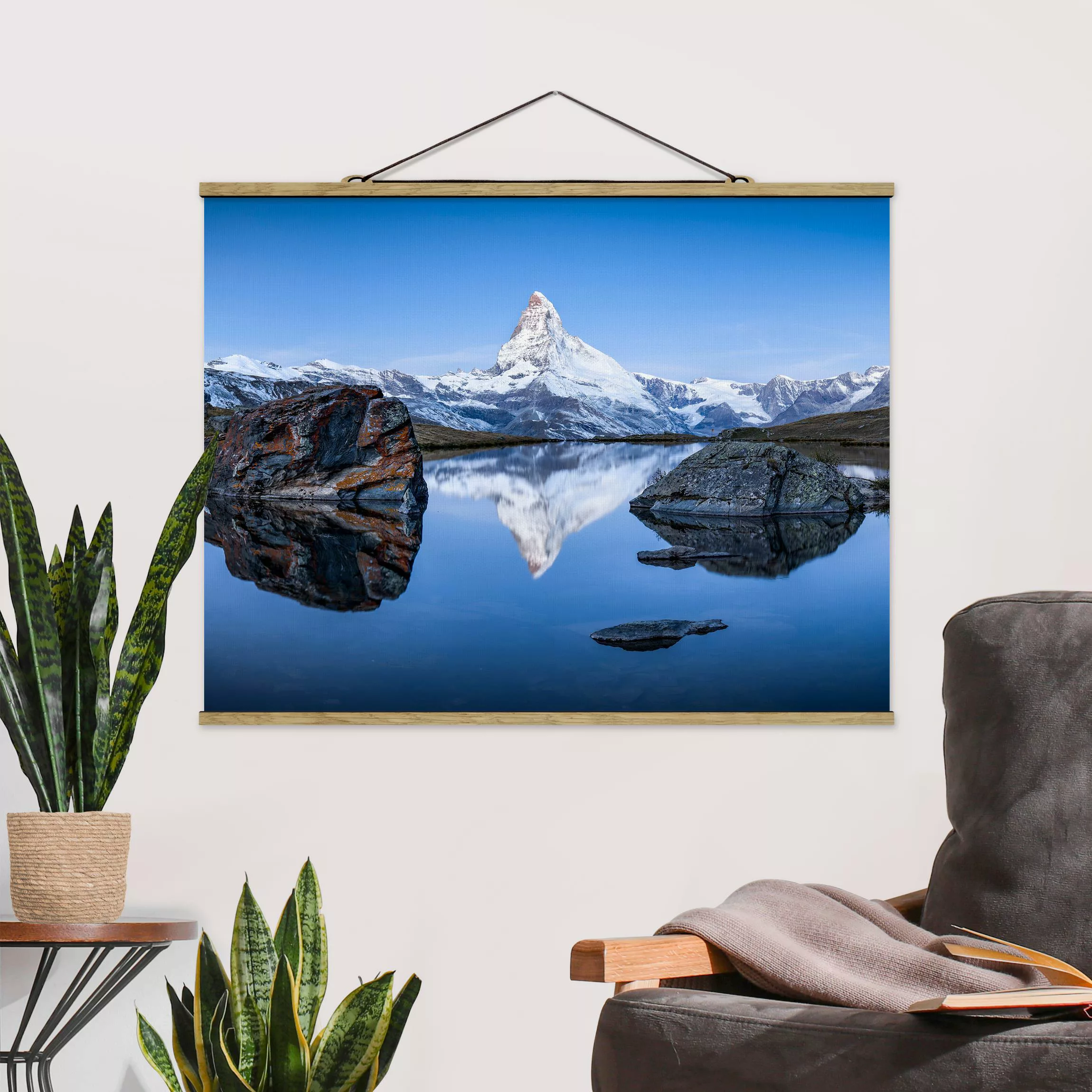 Stoffbild mit Posterleisten Stellisee vor dem Matterhorn günstig online kaufen