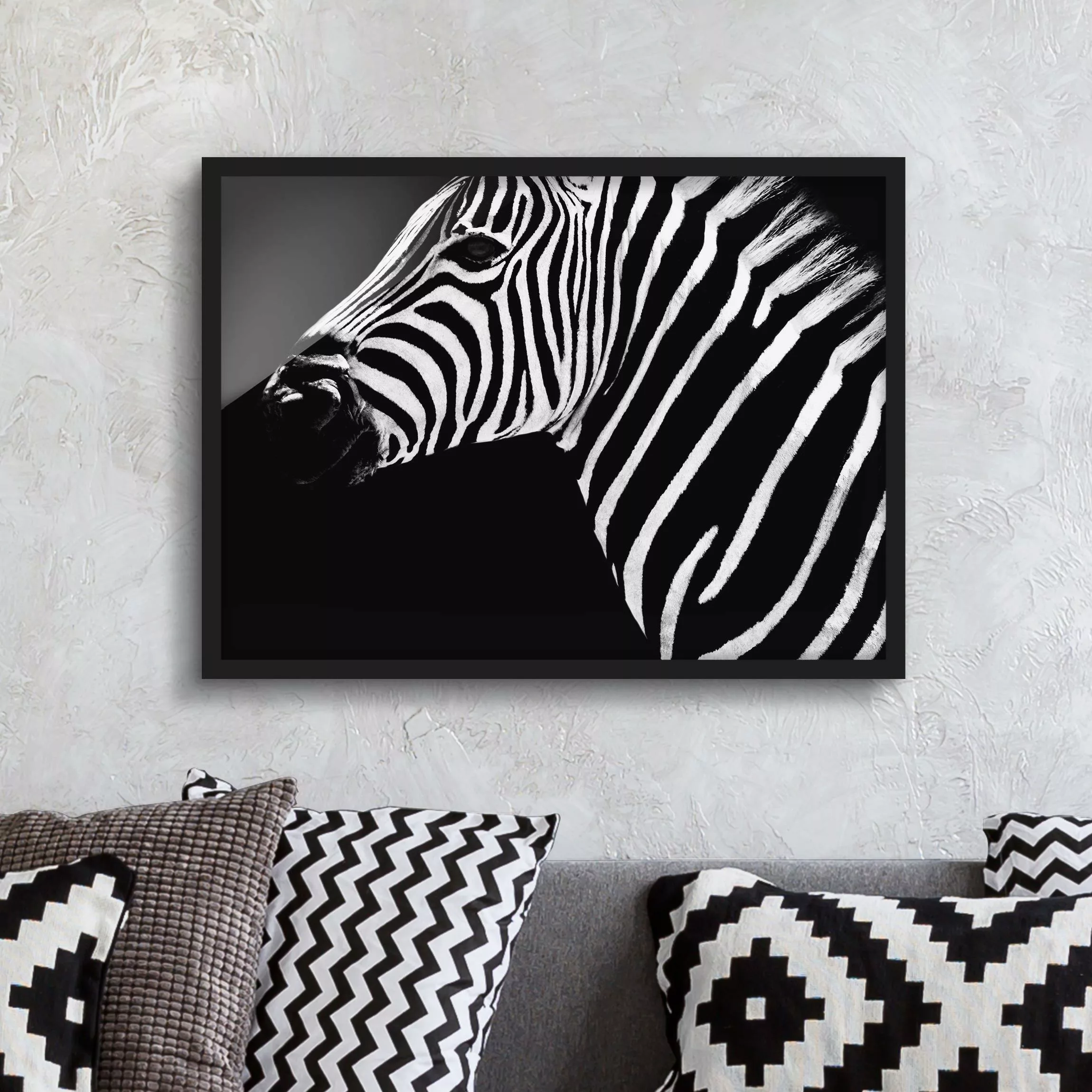 Bild mit Rahmen Tiere - Querformat Zebra Safari Art günstig online kaufen