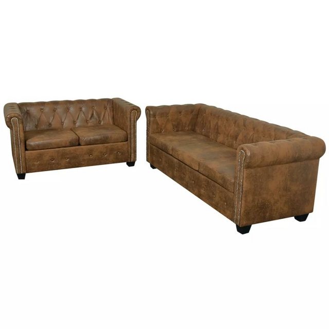 vidaXL Sofa Chesterfield Sofa-Set 2-Sitzer und 3-Sitzer Kunstleder Braun günstig online kaufen