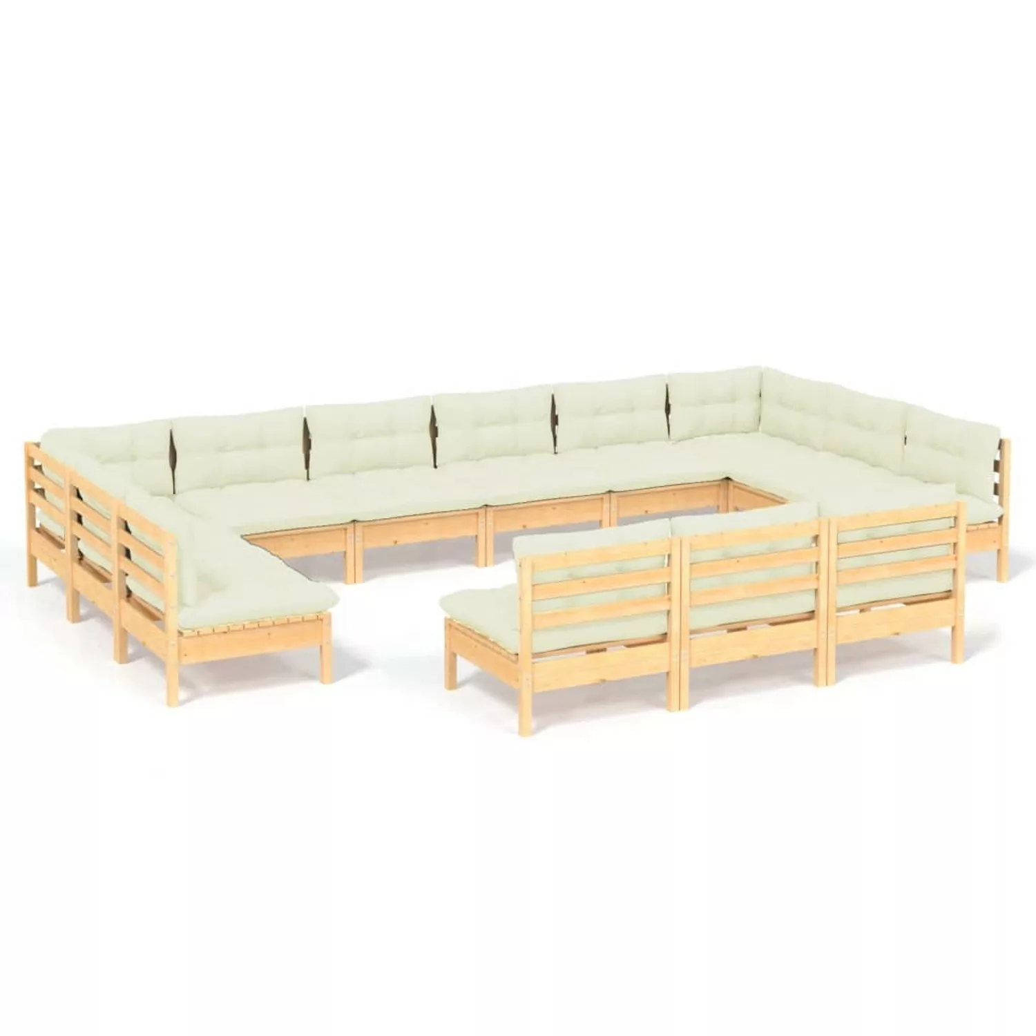 vidaXL 13-tlg Garten-Lounge-Set mit Creme Kissen Massivholz Kiefer Modell 6 günstig online kaufen