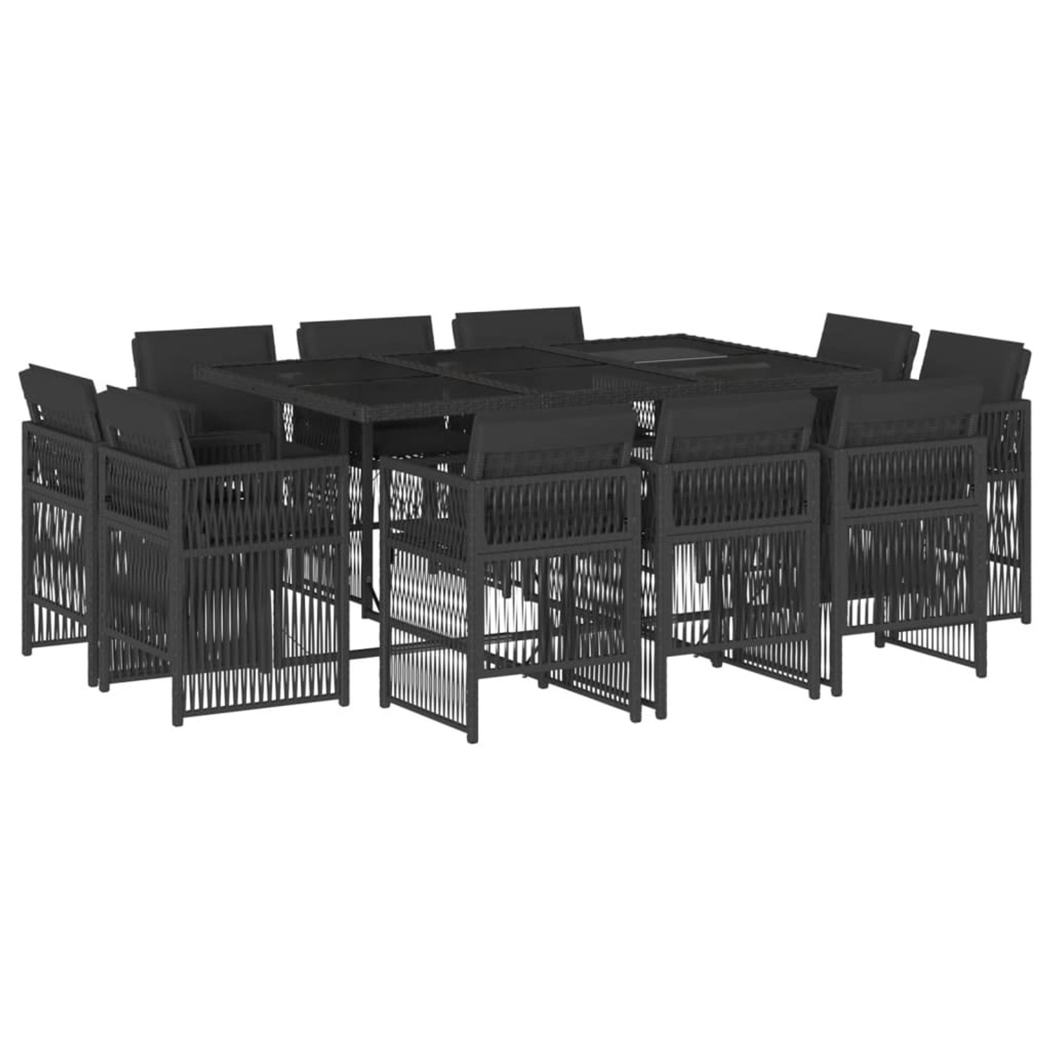 vidaXL 11-Tlg Garten-Essgruppe mit Kissen Schwarz Poly Rattan 3211027 günstig online kaufen