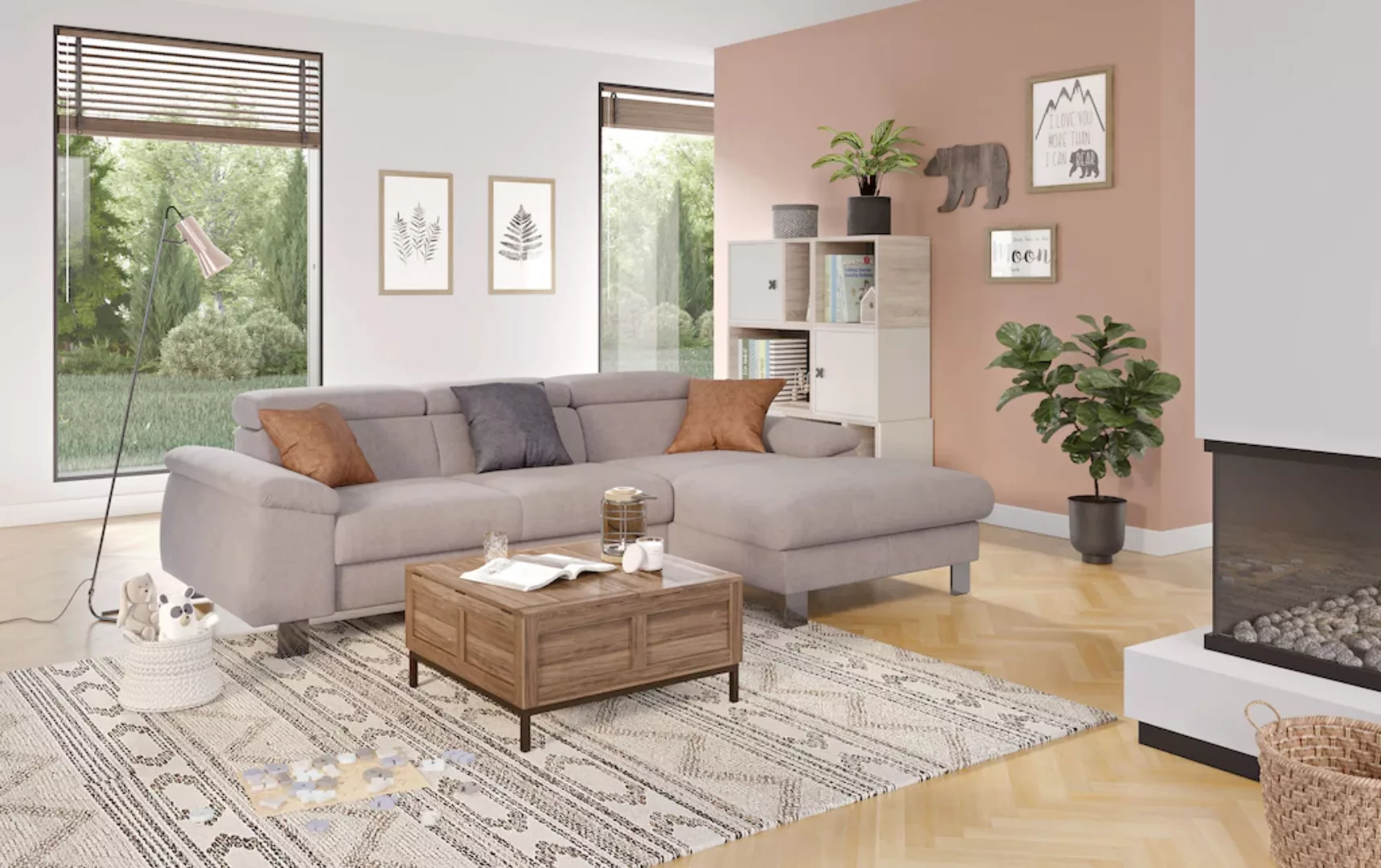 COTTA Ecksofa Komaris, Ecksofa, wahlweise mit RGB-LED-Beleuchtung und Bettf günstig online kaufen
