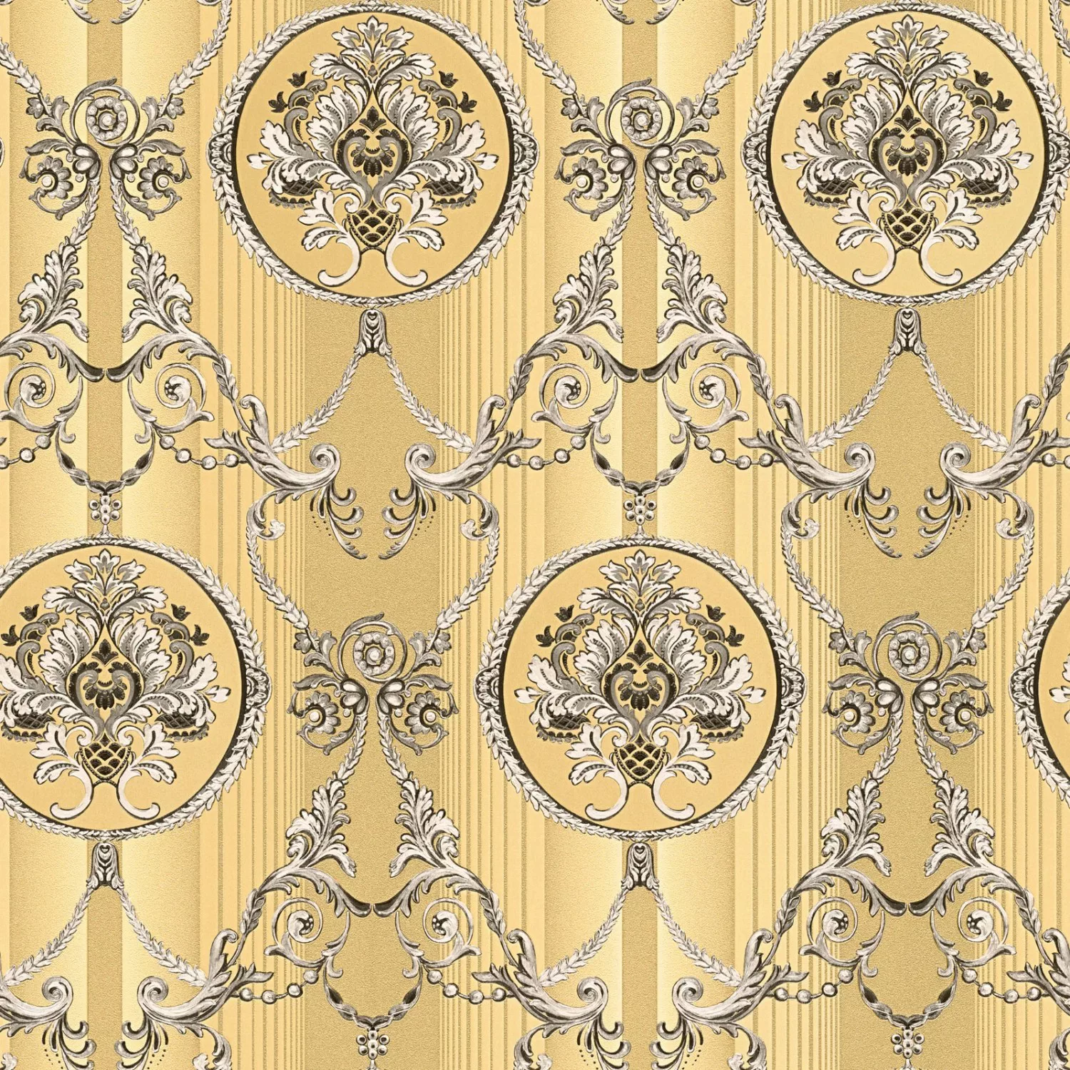 Bricoflor Goldene Tapete Opulent Rokoko Vliestapete in Gold Schwarz Weiß fü günstig online kaufen
