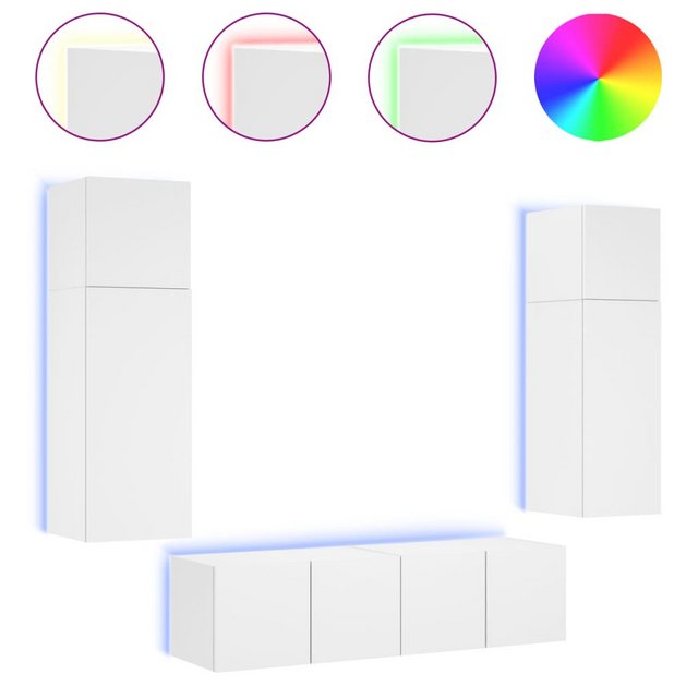 vidaXL TV-Schrank 6-tlg Wohnwand mit LED-Beleuchtung Weiß Spanplatte günstig online kaufen