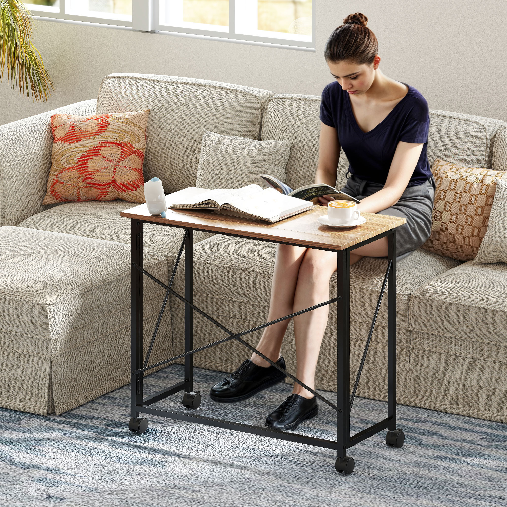 HOMCOM Schreibtisch Klappbar Kleiner 80 cm Klappschreibtisch mit Rollen Pla günstig online kaufen