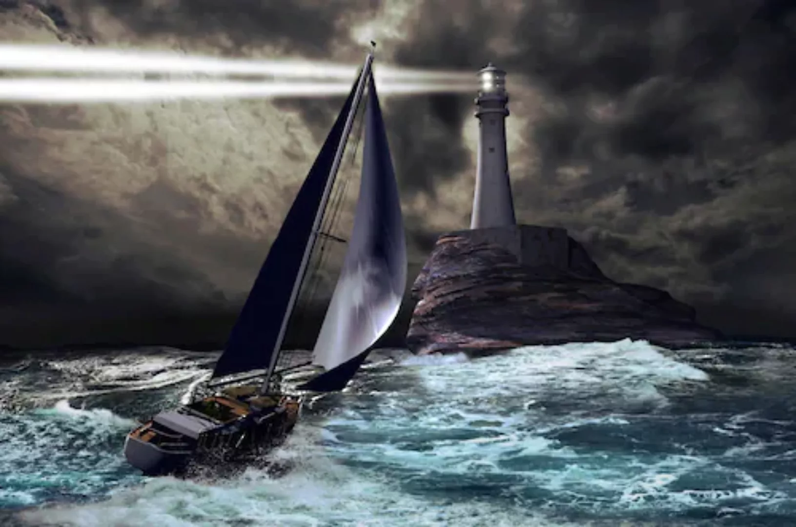 Papermoon Fototapete »Schiff mit Leuchtturm« günstig online kaufen