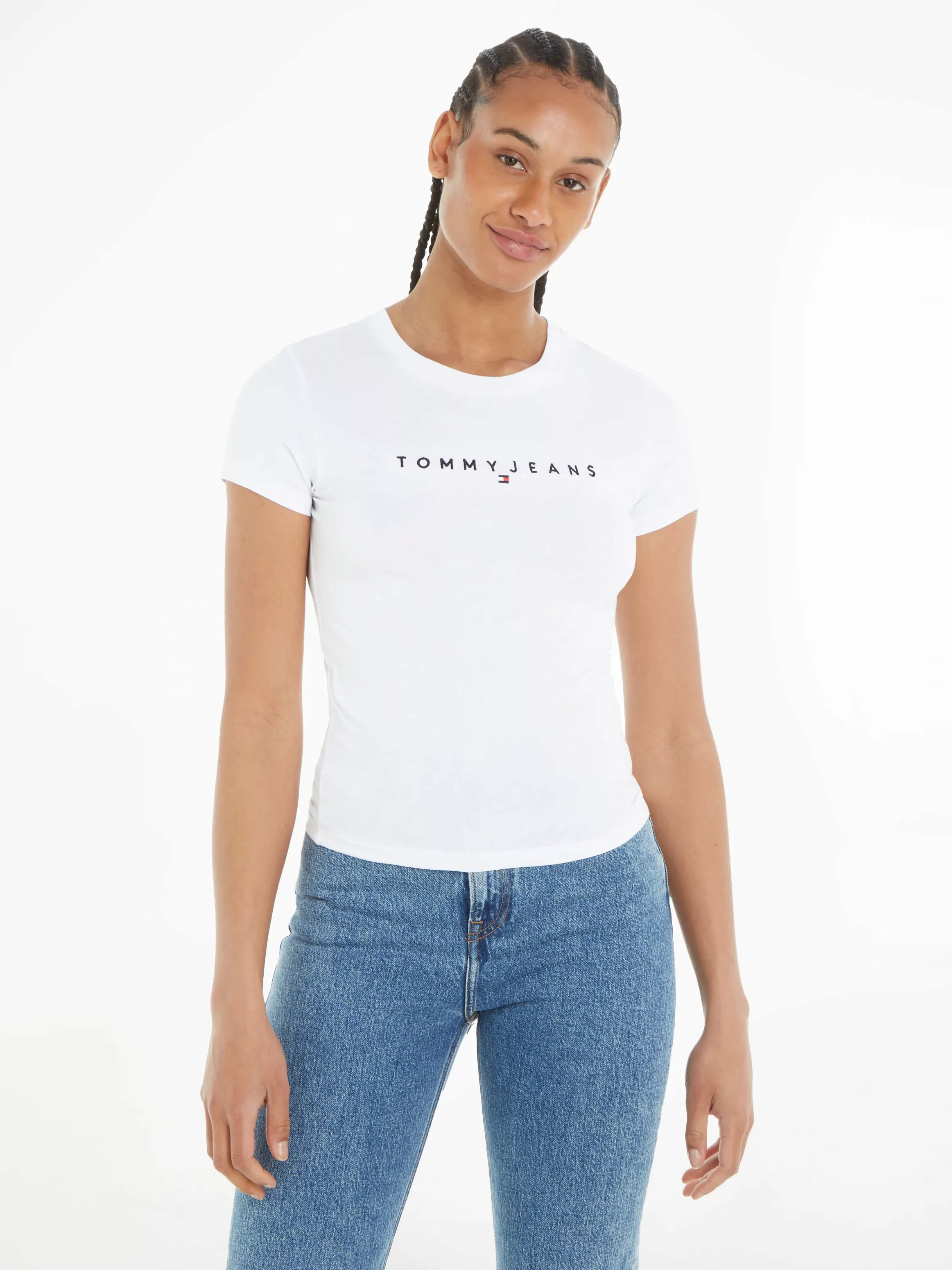 Tommy Jeans T-Shirt "Slim Tee Linear Logo Shirt", mit Logostickerei günstig online kaufen