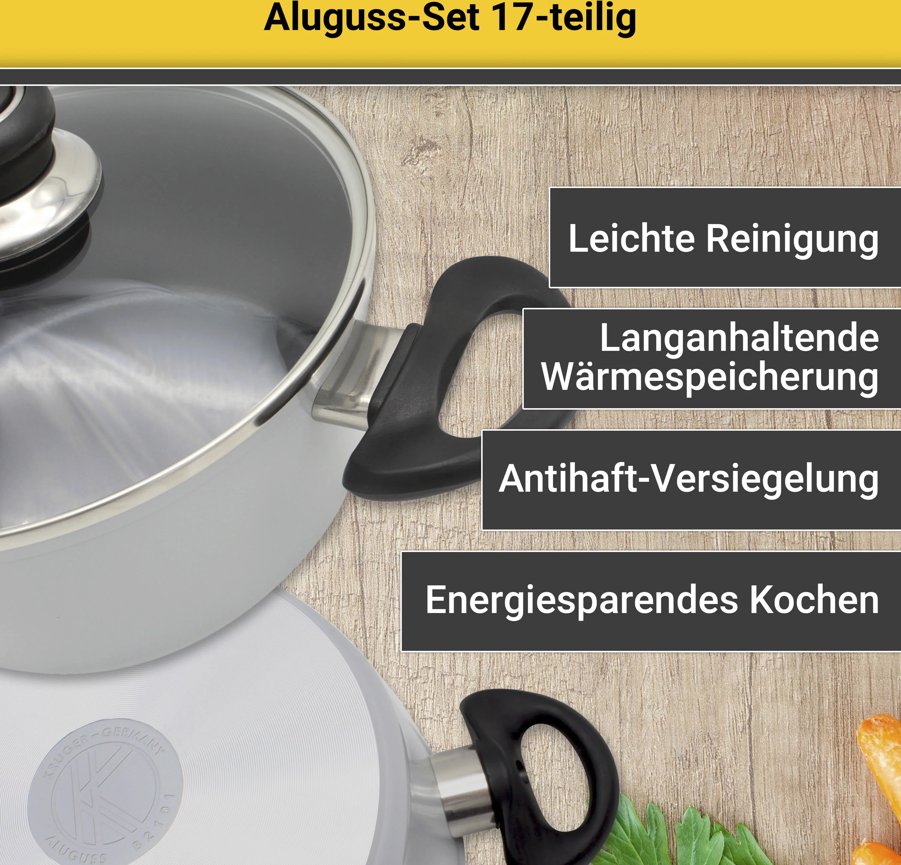 Krüger Topf-Set, Aluminiumguss, (Set, 17 tlg., Fleischtopf 16/18/20/24 cm, günstig online kaufen