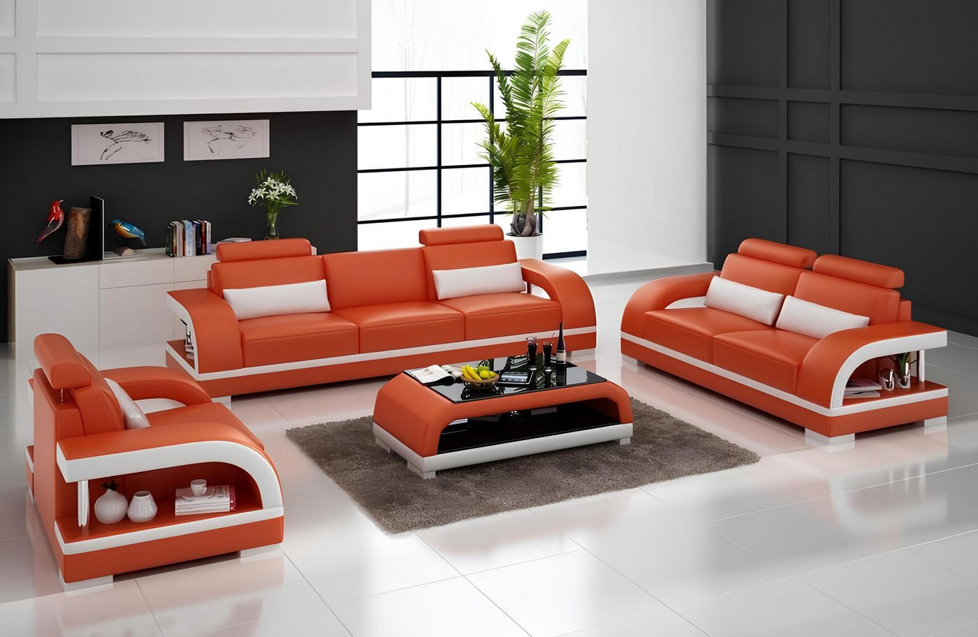 Xlmoebel Sofa Neu Zitadelle O/W Designer Ledersofa Set 3+2+1 Garnitur Sofa günstig online kaufen