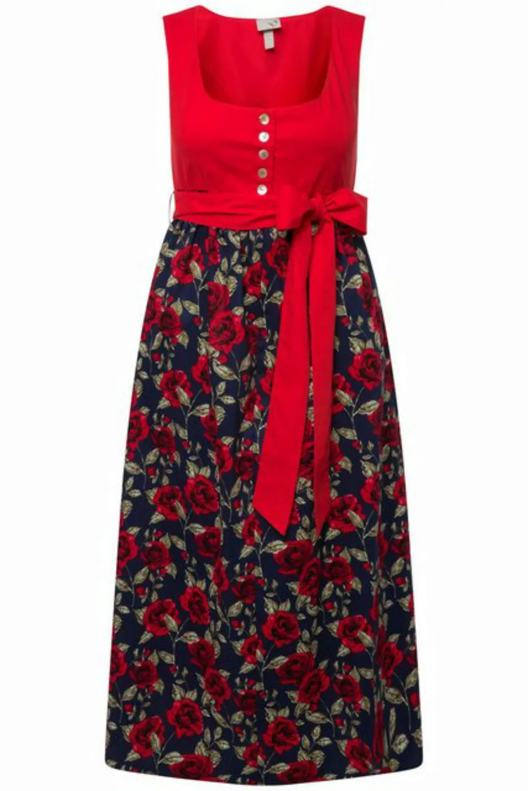 Ulla Popken Sommerkleid Dirndl Blüten Bindeband Carree-Ausschnitt ärmellos günstig online kaufen