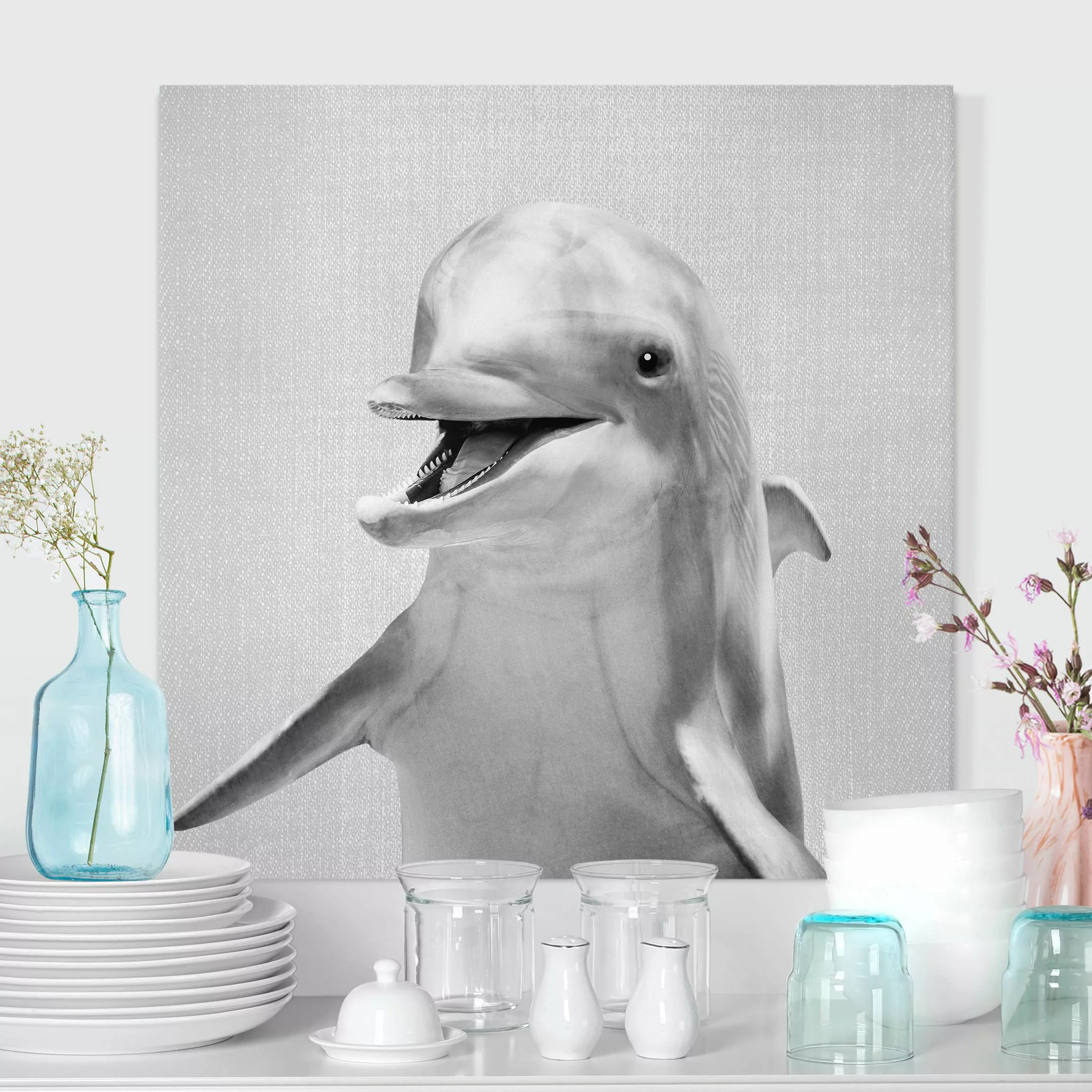 Leinwandbild Delfin Diddi Schwarz Weiß günstig online kaufen