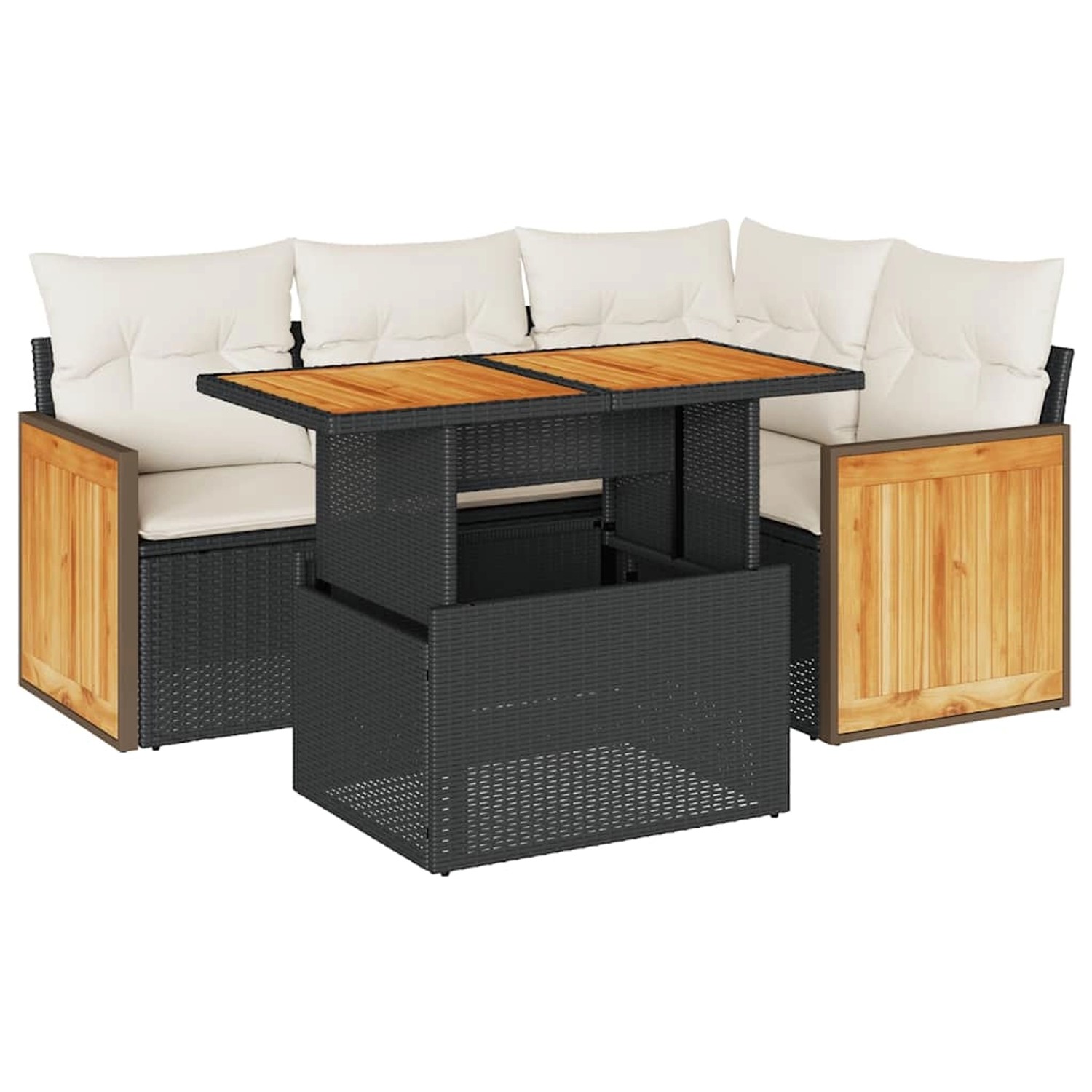 vidaXL 5-Tlg Garten-Sofagarnitur mit Kissen Schwarz Poly Rattan Akazie 3327 günstig online kaufen