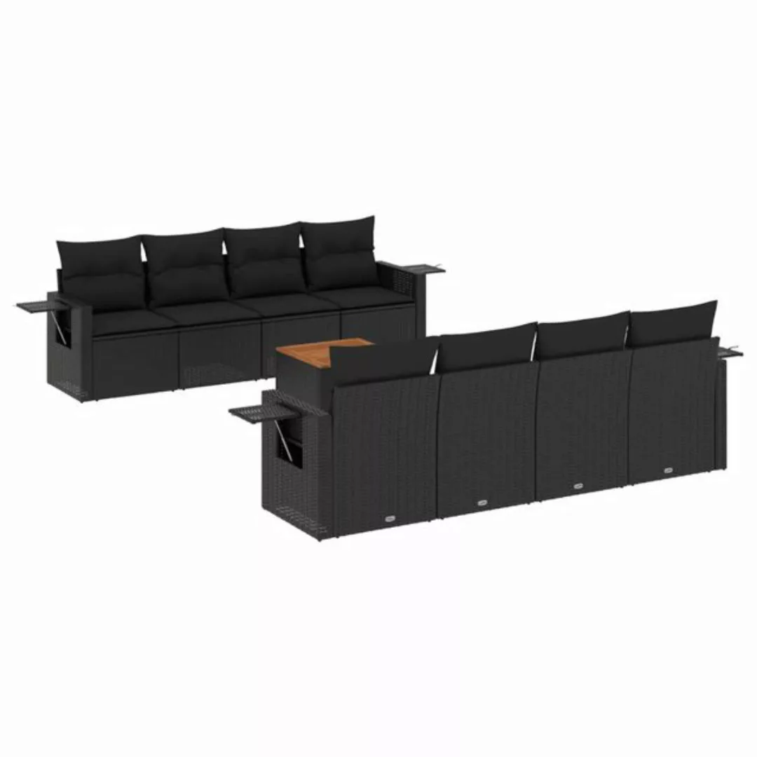 vidaXL Sofaelement 9-tlg. Garten-Sofagarnitur mit Kissen Schwarz Poly Ratta günstig online kaufen