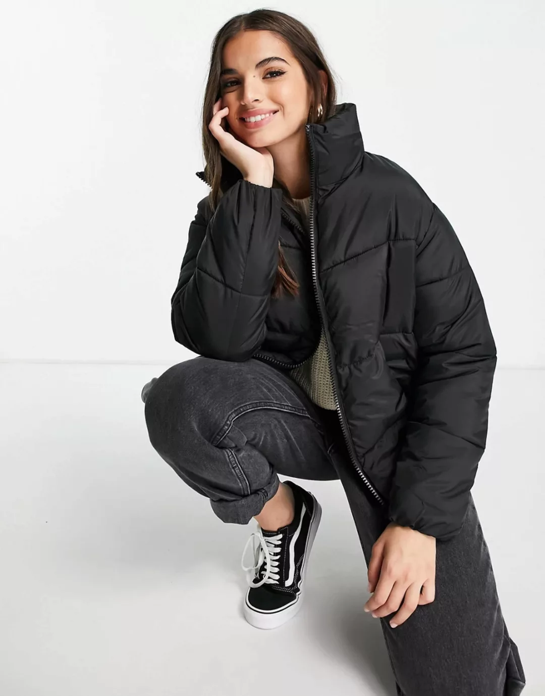 New Look – Kastige Steppjacke in Schwarz günstig online kaufen