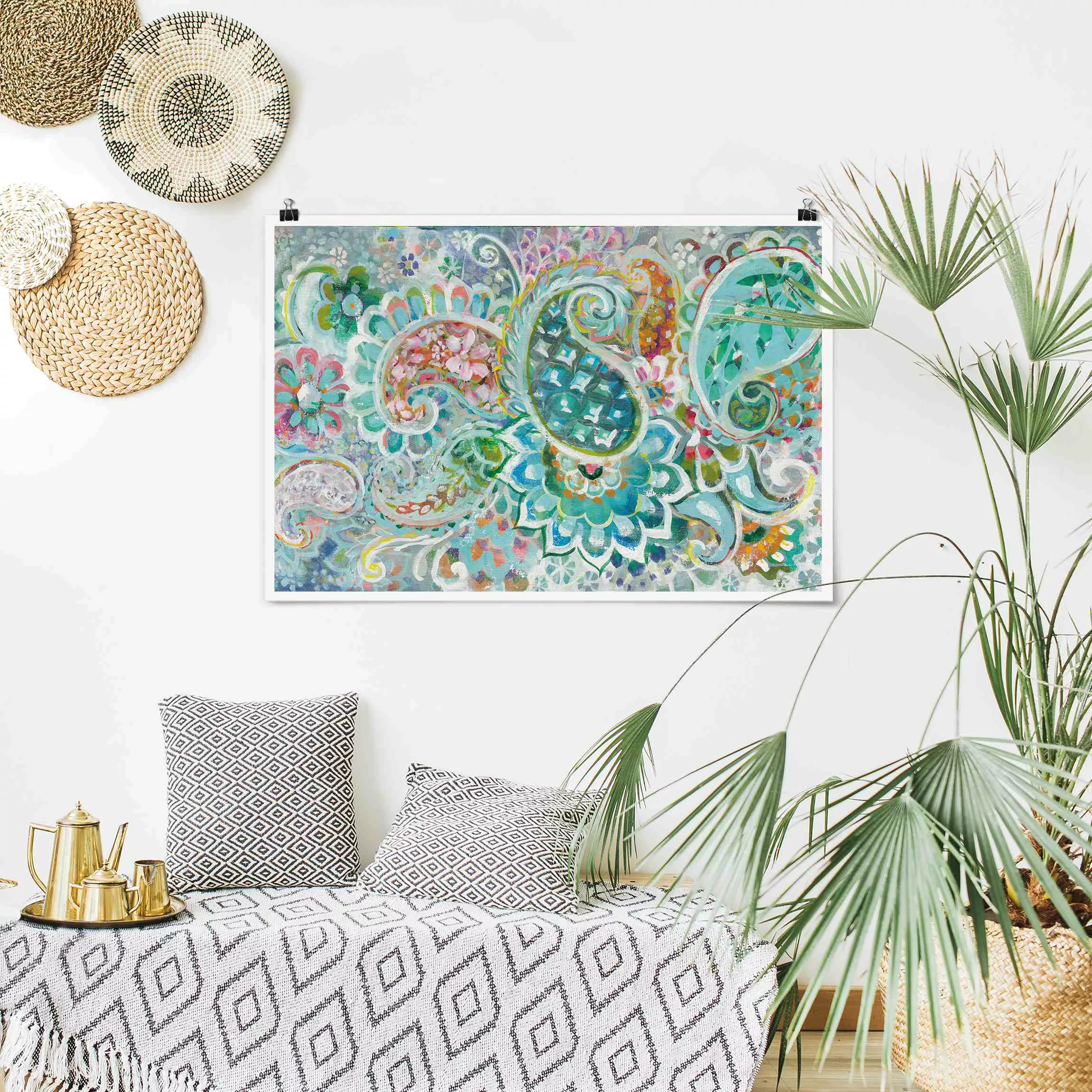 Poster Paisley mit Blumen günstig online kaufen