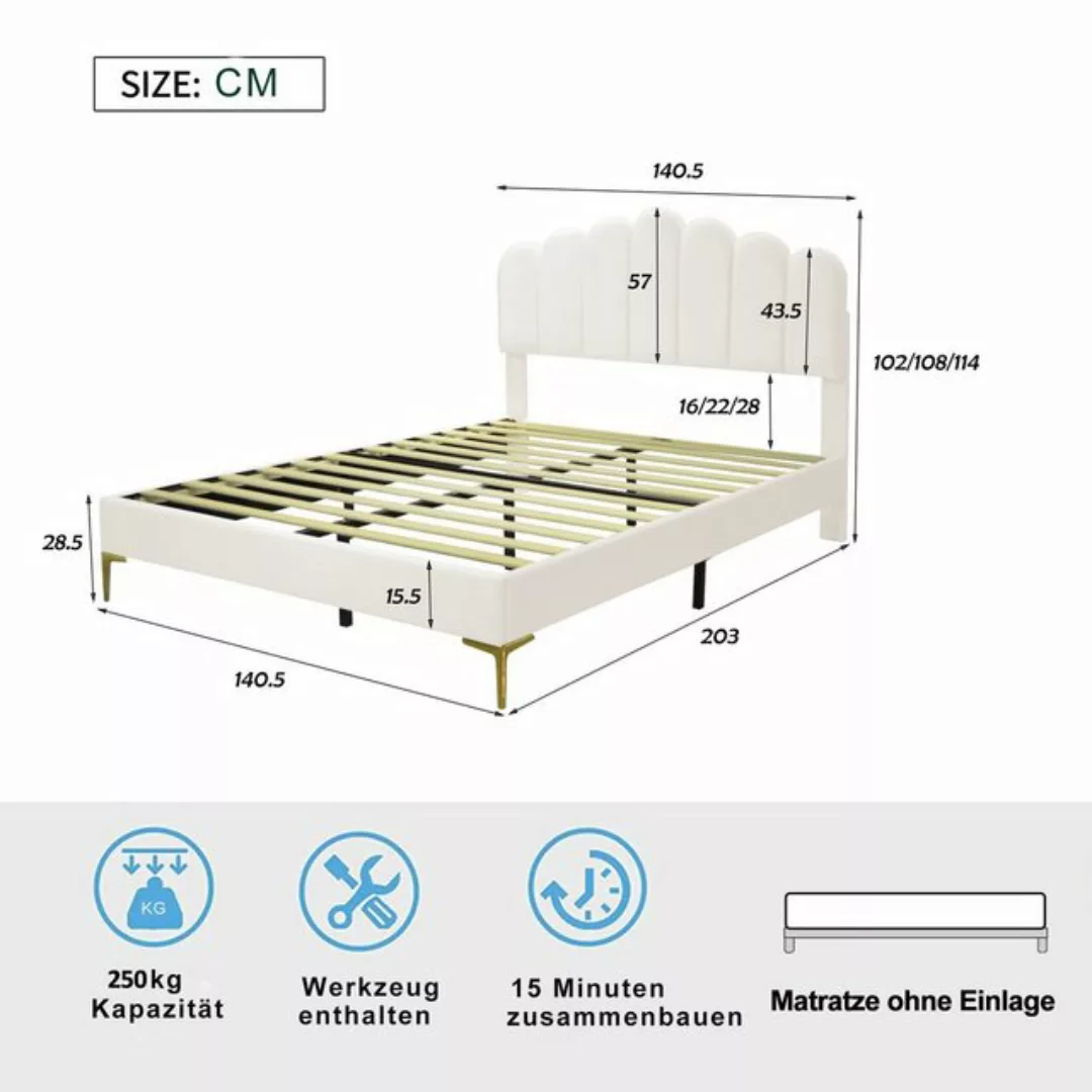 Odikalo Polsterbett Doppelbett Jugendbett Kopfteil Lattenrost Samt Beige/Ro günstig online kaufen