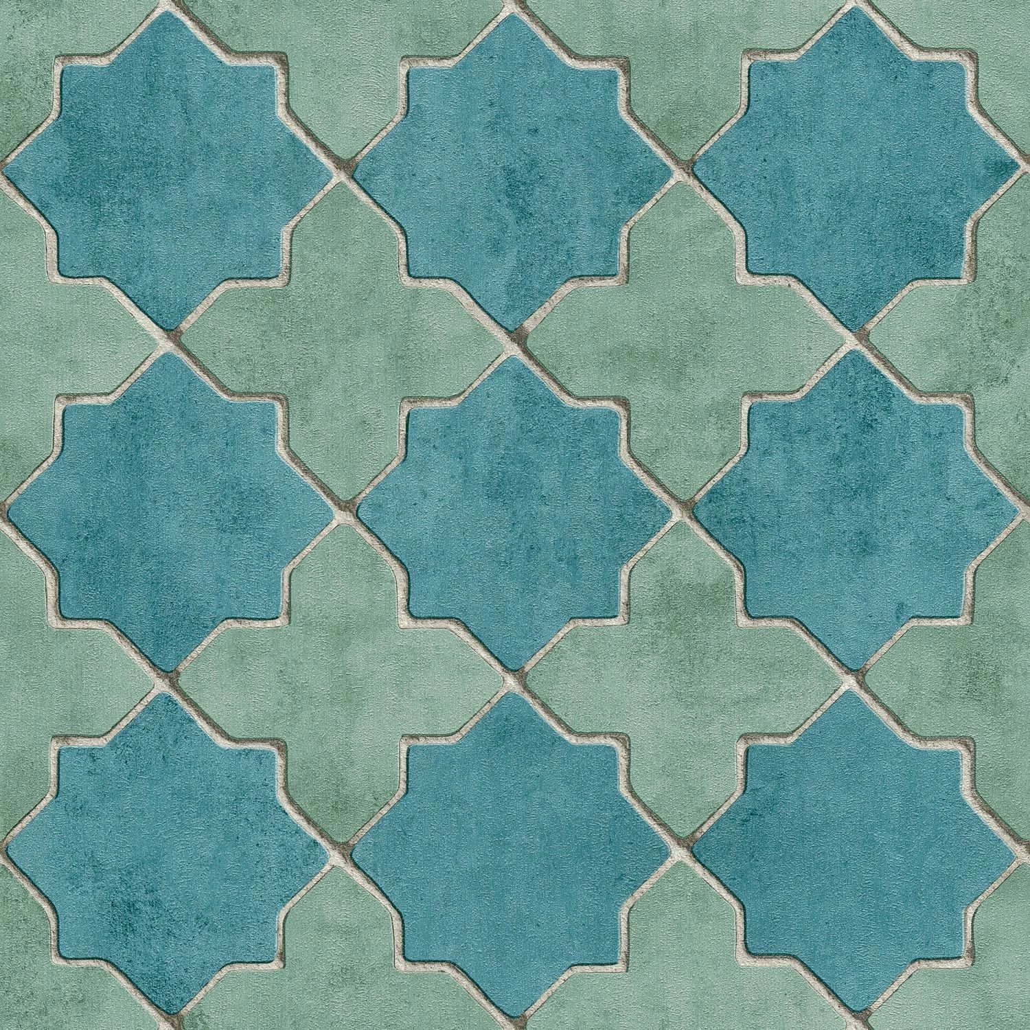 PROFHOME 374214-GU Grafik Tapete Geometrisch Matt Blau Grün Beige 0,53 m x günstig online kaufen