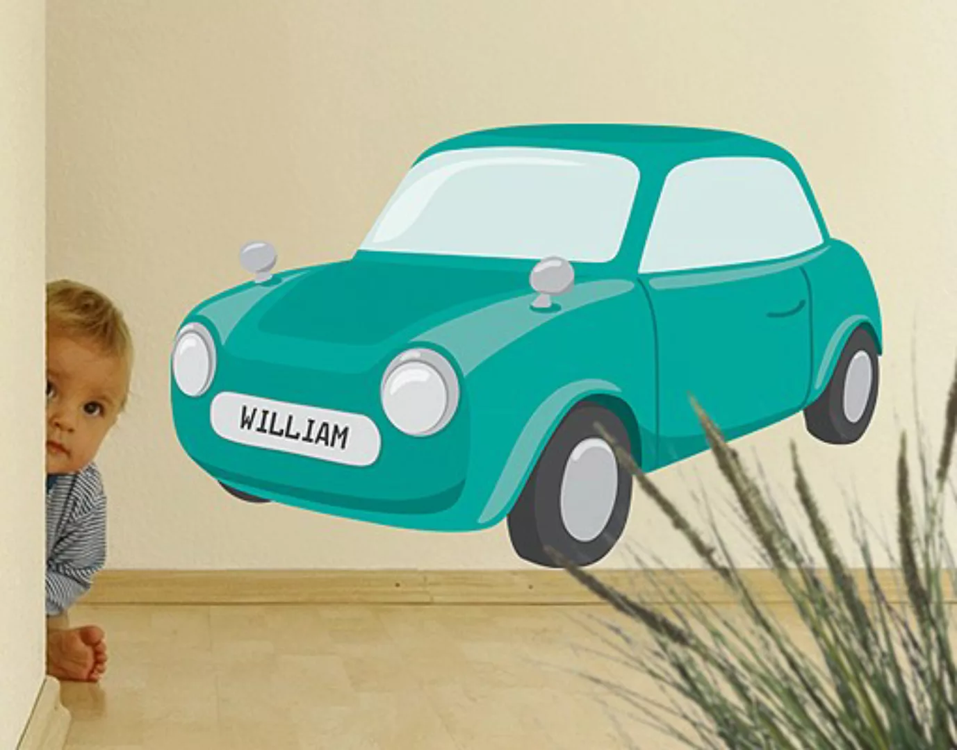 Wunschtext-Wandtattoo Kinderzimmer No.RY24 WunschText Knuffiges Auto günstig online kaufen