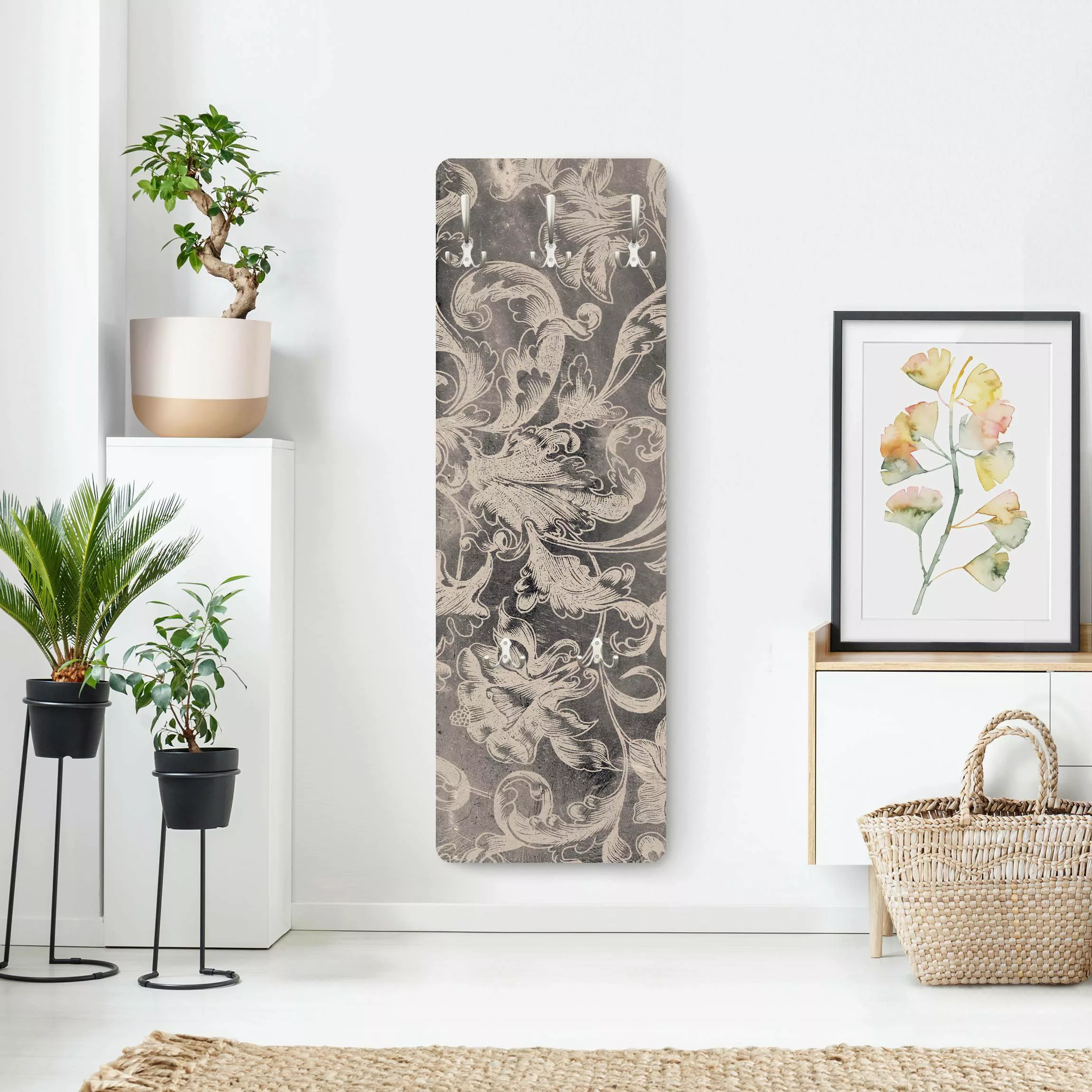 Wandgarderobe Holzpaneel Blumen Verblühtes Blumenornament I günstig online kaufen