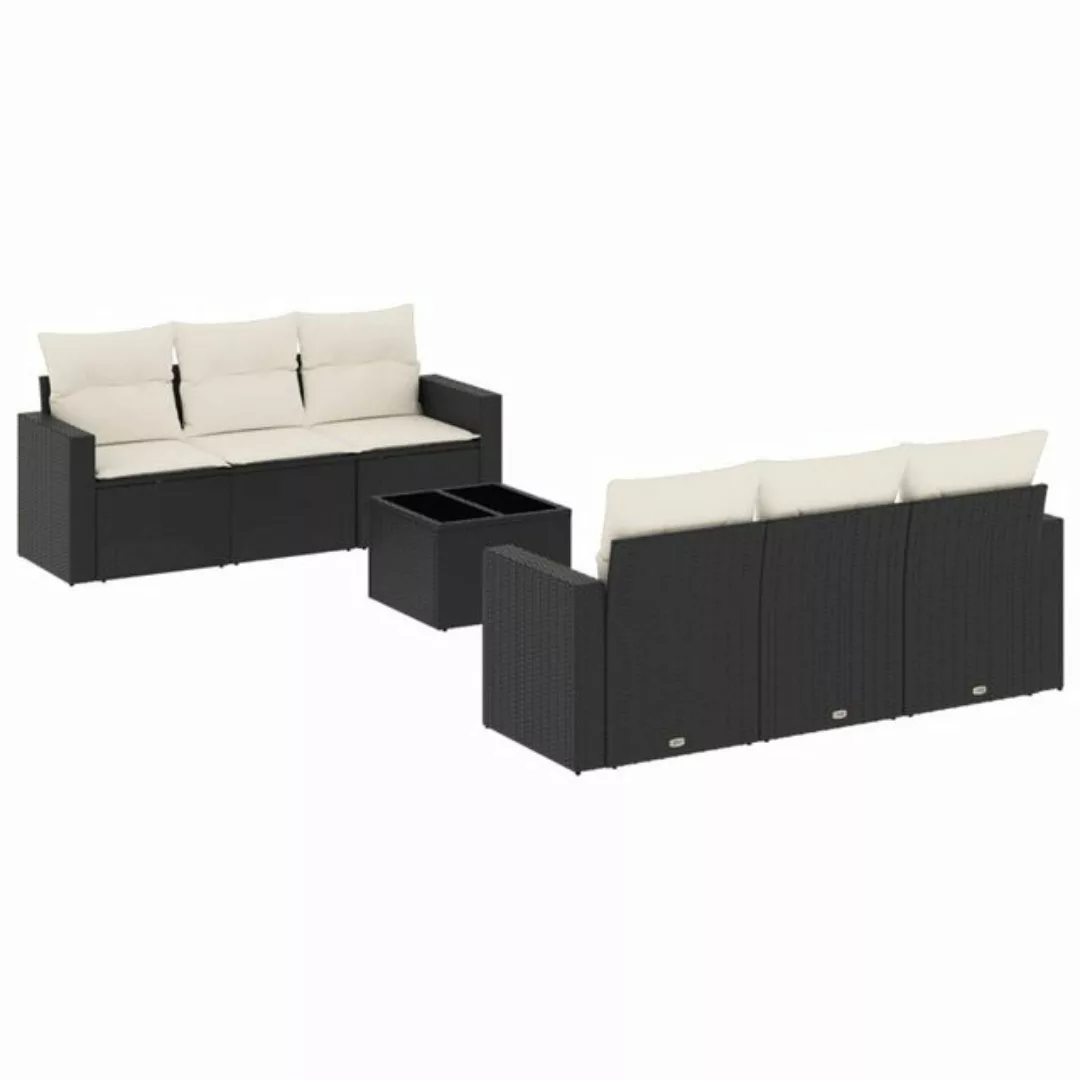 vidaXL Sofaelement 7-tlg. Garten-Sofagarnitur mit Kissen Schwarz Poly Ratta günstig online kaufen