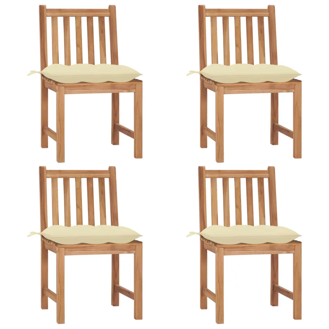 Gartenstühle 4 Stk. Mit Kissen Massivholz Teak günstig online kaufen