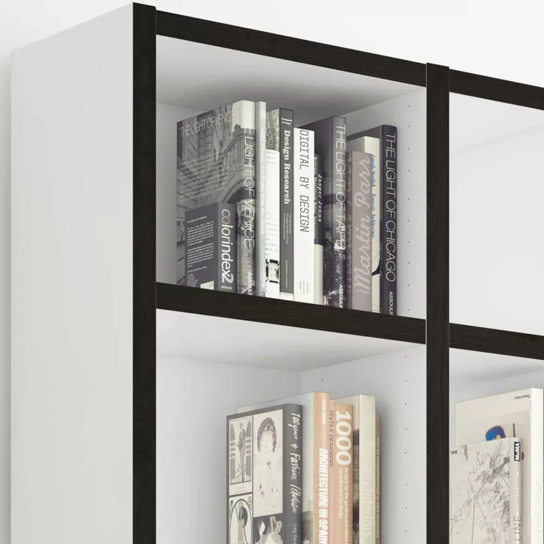 Bücherwand Regal modern in Weiß und Schwarzbraun 222 cm hoch günstig online kaufen