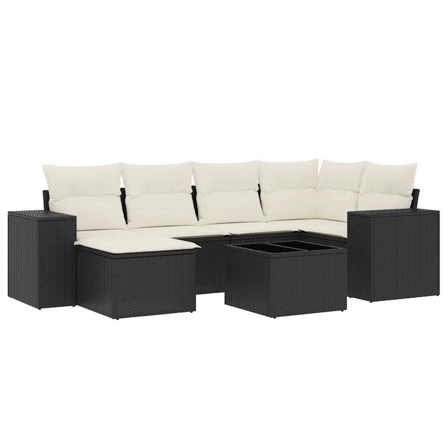 vidaXL 7-Tlg Garten-Sofagarnitur mit Kissen Schwarz Poly Rattan 3222865 günstig online kaufen