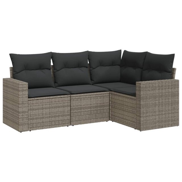 vidaXL Sofaelement 4-tlg. Garten-Sofagarnitur mit Kissen Grau Poly Rattan ( günstig online kaufen