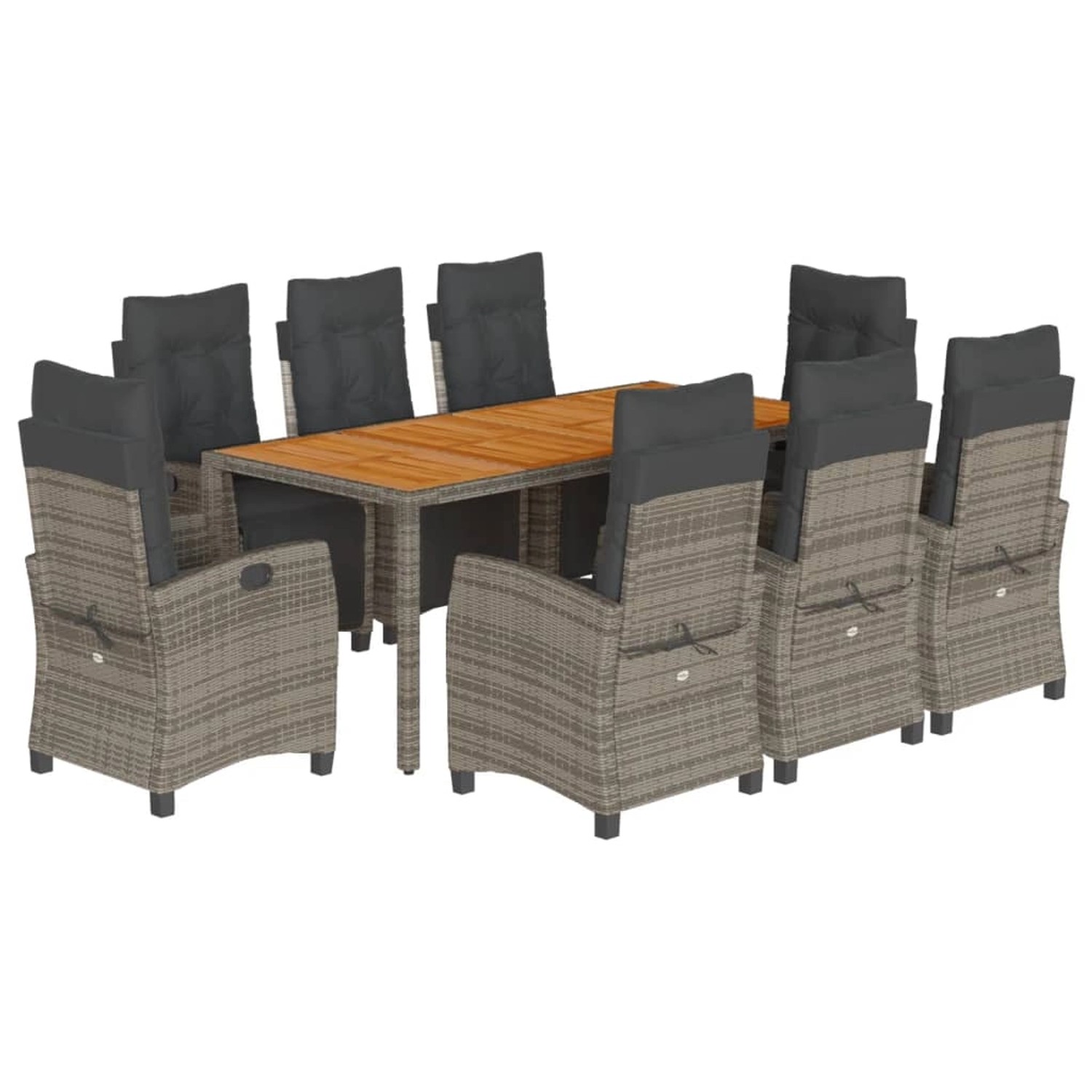 vidaXL 9-Tlg Garten-Essgruppe mit Kissen Grau Poly Rattan 3212917 günstig online kaufen