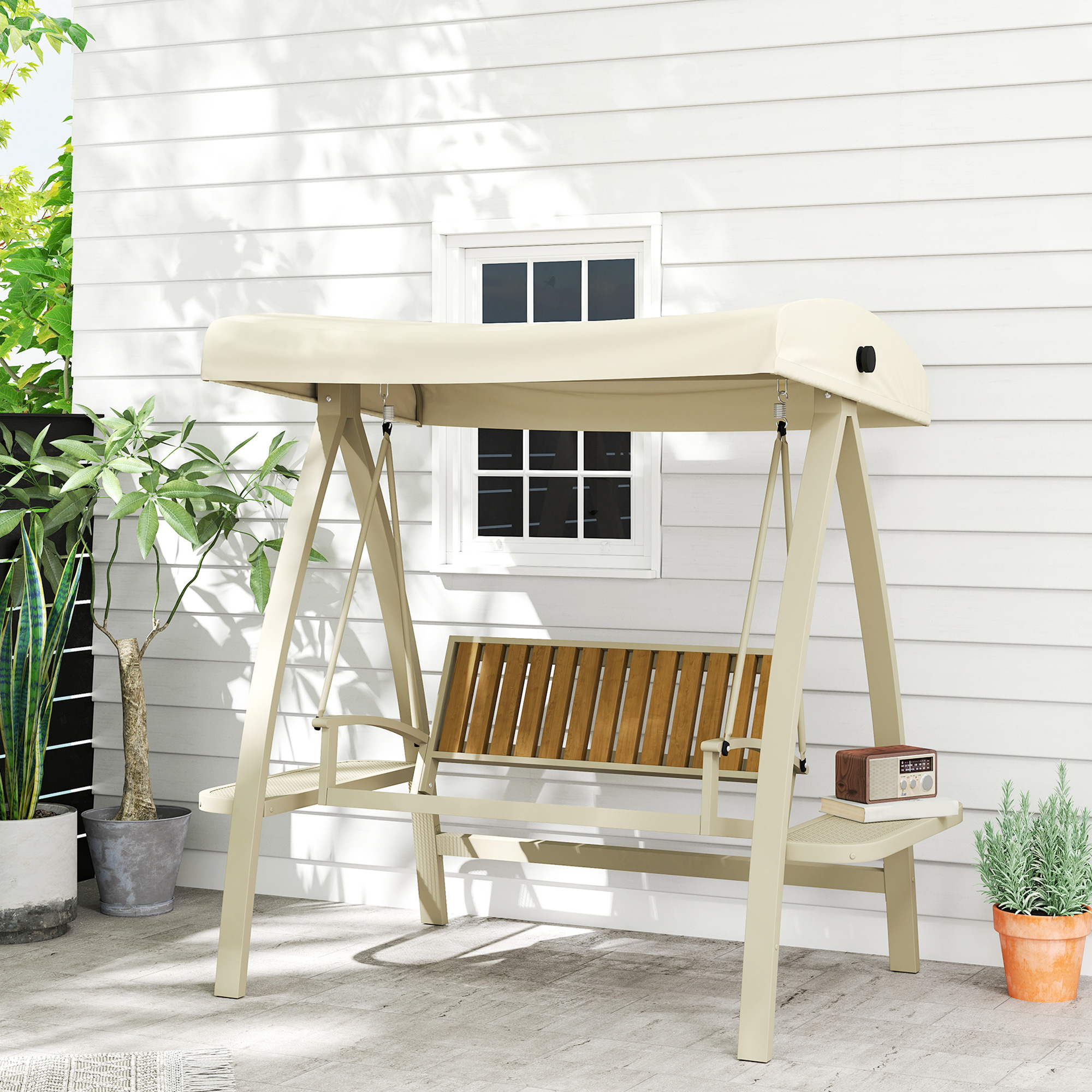 Outsunny Hollywoodschaukel 2-Sitzer Gartenschaukel mit verstellbarem Sonnen günstig online kaufen