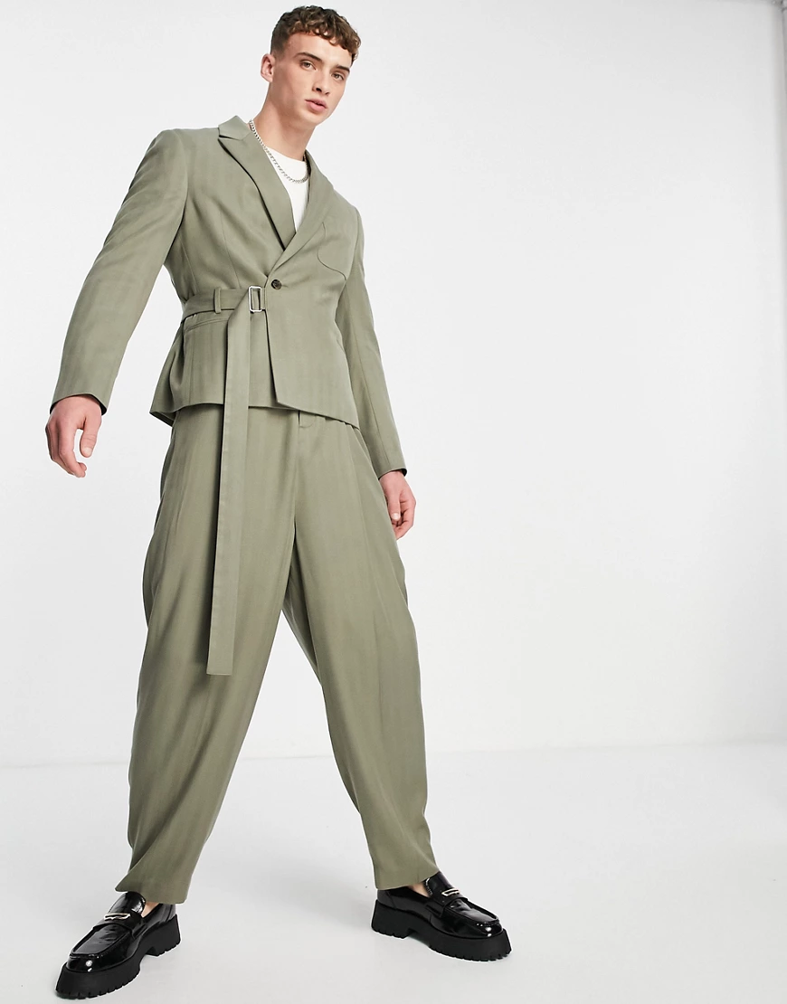 ASOS DESIGN – Anzughose mit hohem Bund, Ballonschnitt und Fischgrätmuster i günstig online kaufen