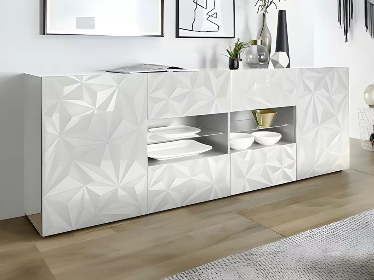 Sideboard mit 2 Türen & 4 Schubladen - Weiß lackiert - ERIS günstig online kaufen