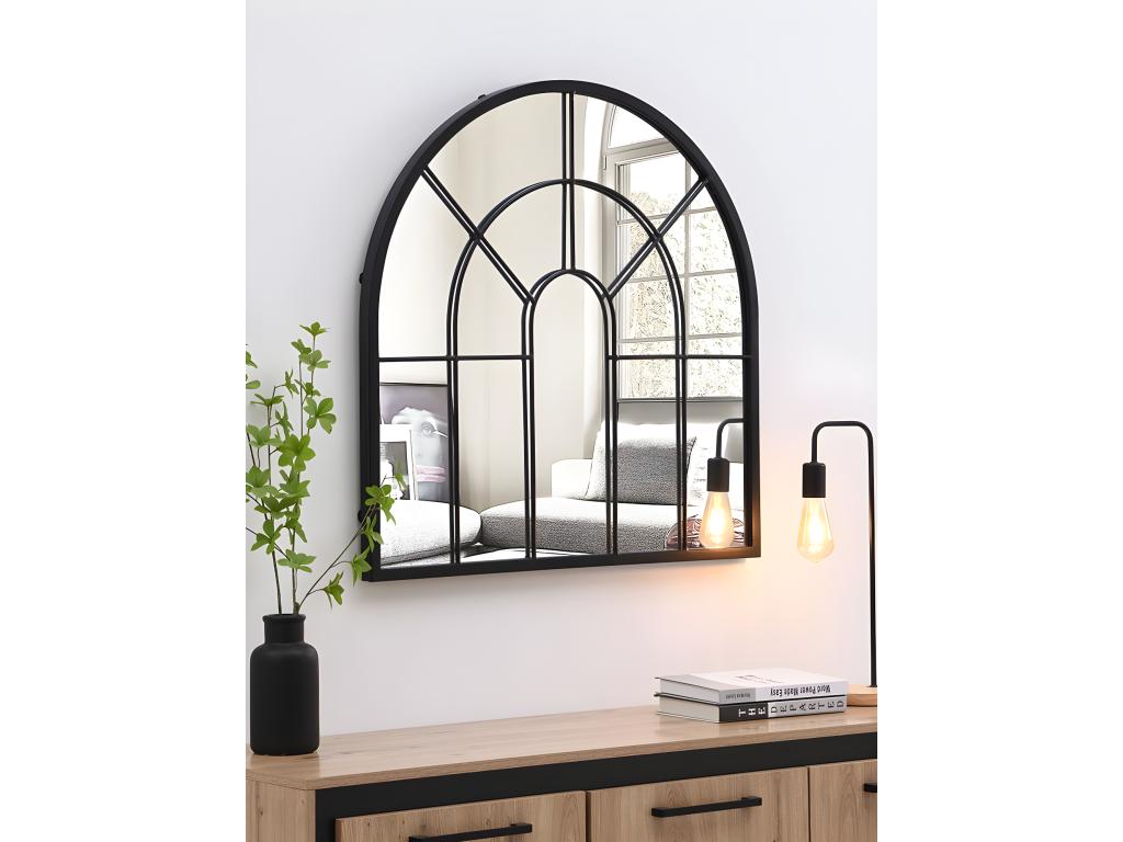 Spiegel Fenster-Optik - 80 x 80 cm - Metall - Schwarz - LOYA günstig online kaufen