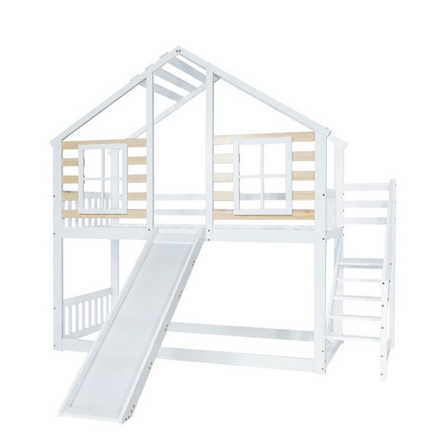 DOPWii Holzbett 90x200cm Etagenbett,Holzbett mit Treppe,Gitter,Rutsche,Fens günstig online kaufen