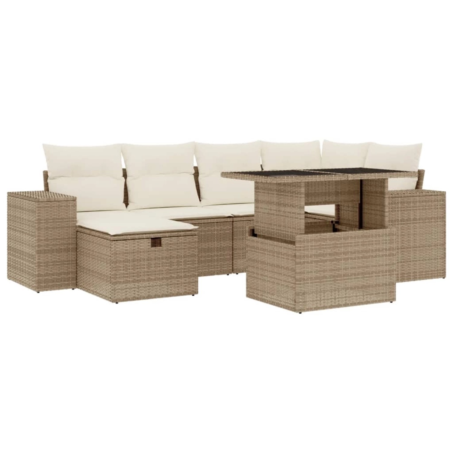 vidaXL 7-Tlg Garten-Sofagarnitur mit Kissen Beige Poly Rattan 3275298 günstig online kaufen