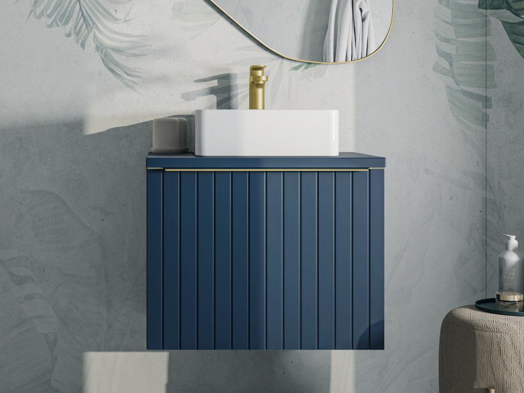 Waschbeckenunterschrank hängend mit Einzelwaschbecken - 60 cm - Blau gestre günstig online kaufen
