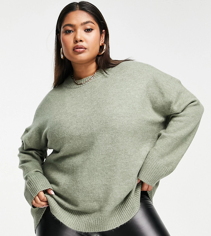 Only Curve – Pullover in hellem Khaki-Grün günstig online kaufen