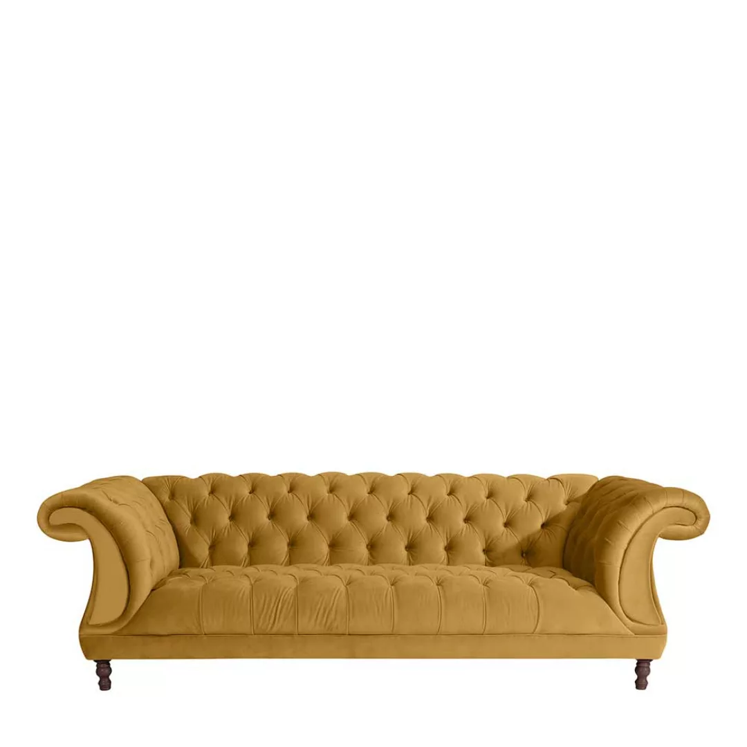 Sofa mit Steppungen Barock in Gelb und Nussbaumfarben 253 cm breit günstig online kaufen