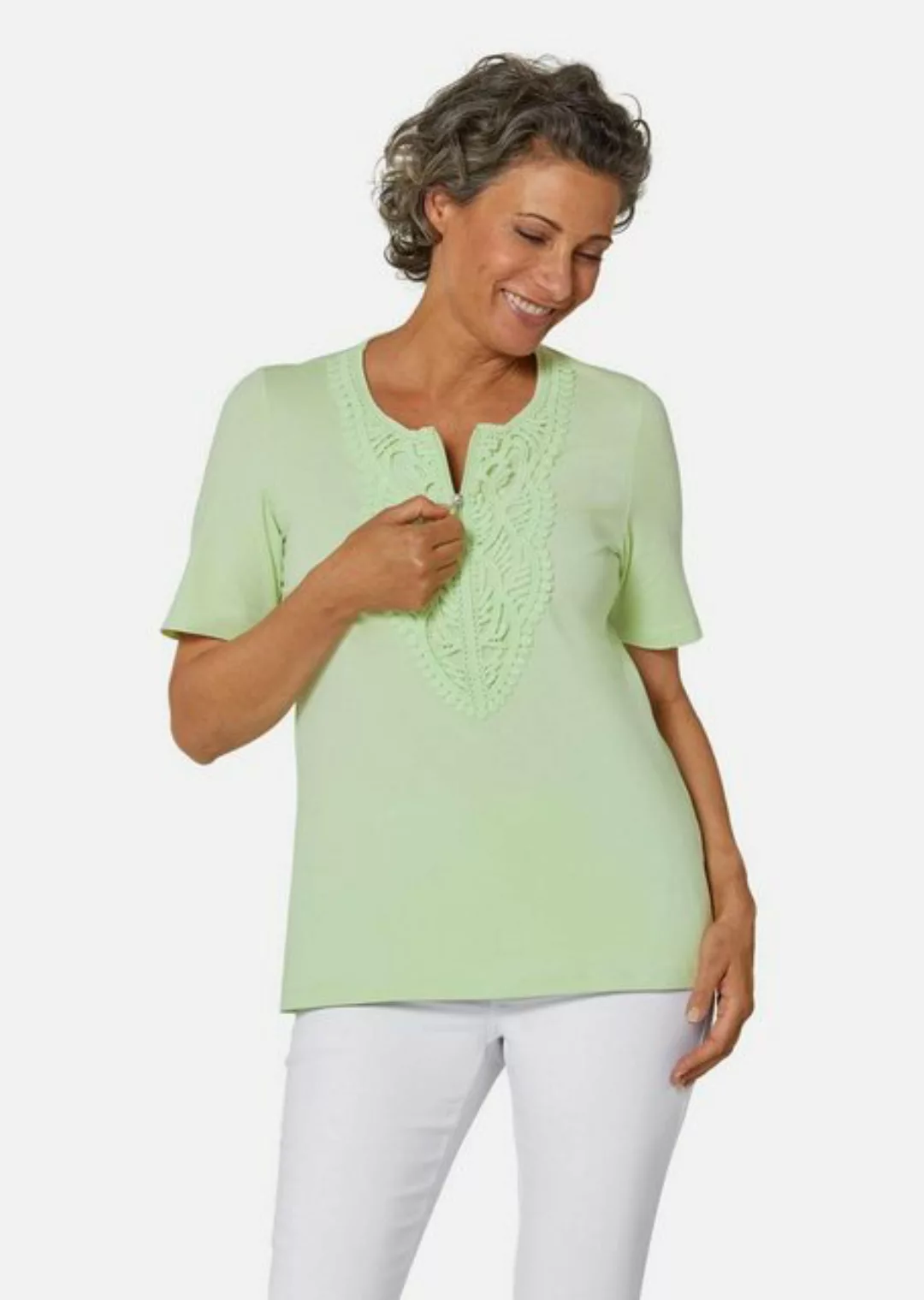 GOLDNER T-Shirt Kurzgröße: Rundhalsshirt mit Häkelspitze günstig online kaufen