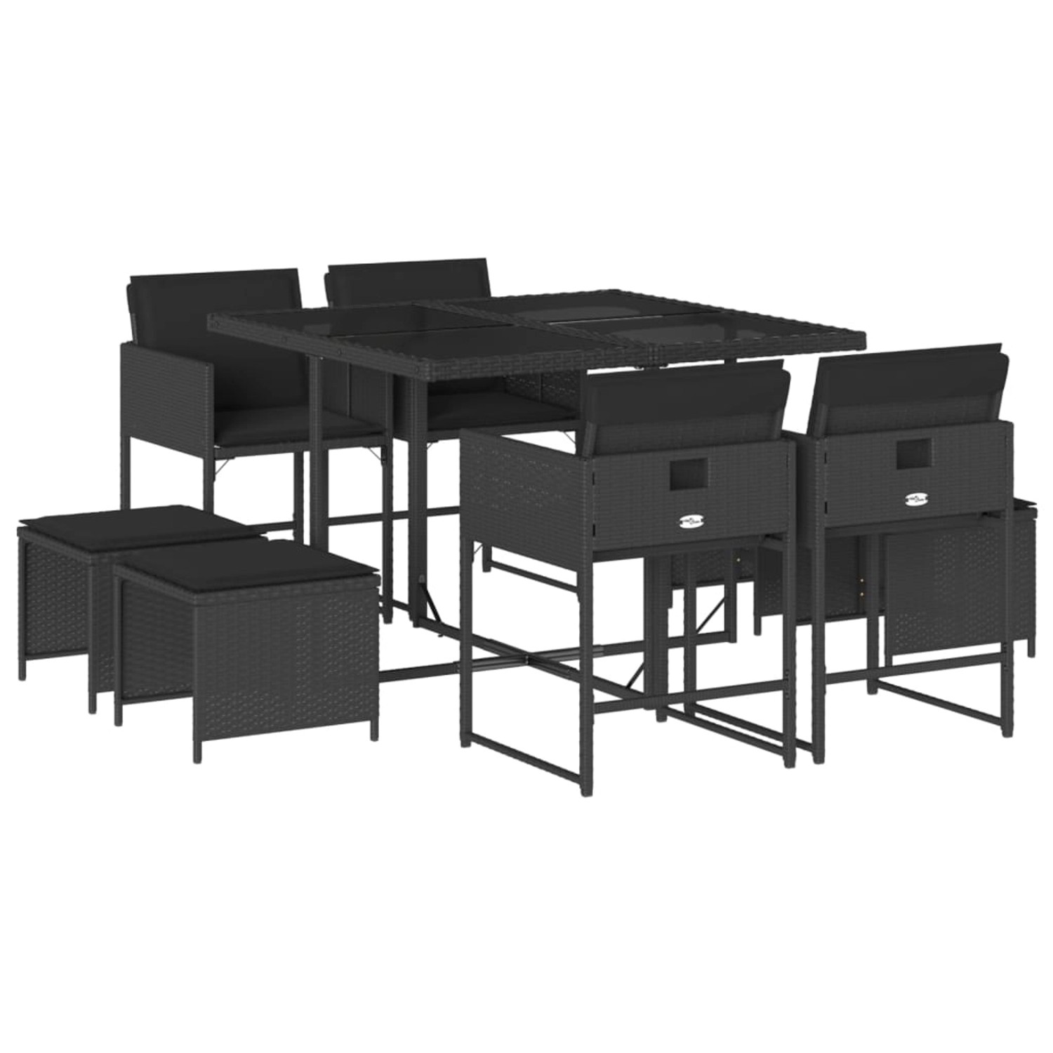 vidaXL 9-Tlg Garten-Essgruppe mit Kissen Schwarz Poly Rattan 3211315 günstig online kaufen
