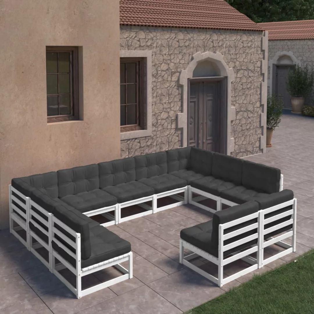 11-tlg. Garten-lounge-set Mit Kissen Weiß Kiefer Massivholz günstig online kaufen