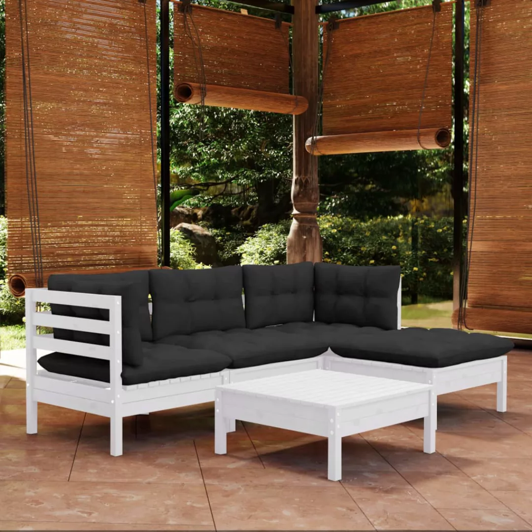 5-tlg. Garten-lounge-set Mit Kissen Weiß Kiefernholz günstig online kaufen